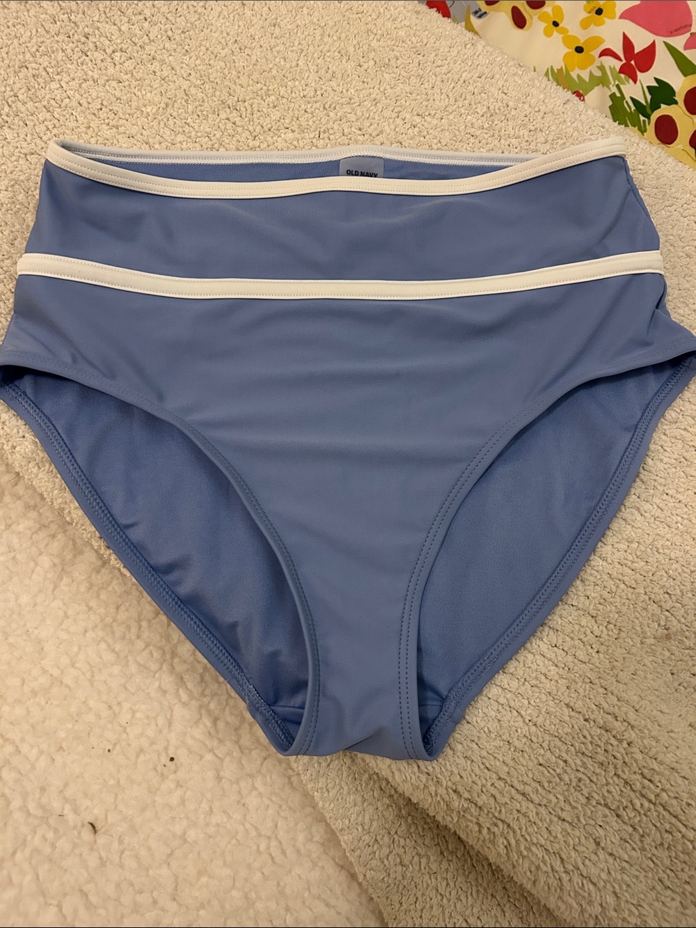 Old Navy Blue High-Waist Bikini Bottoms with White Trim